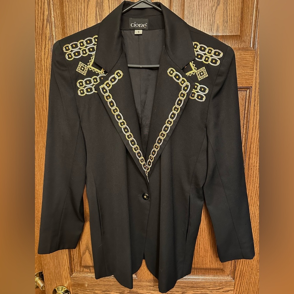 BLACK DRESSY BLAZER/GOLD EMBELLISHMENTS